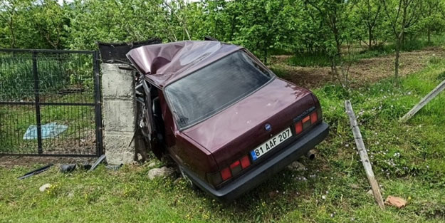 Kadın sürücü fındık bahçesine uçtu