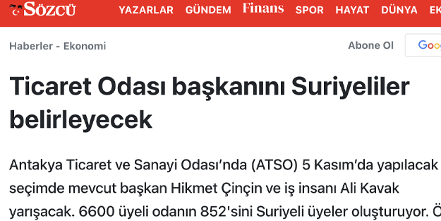 Yalansavar: Sözcü'nün 'Antakya Ticaret ve Sanayi Odası seçimlerinin kaderini Suriyeliler belirleyecek' yalanı