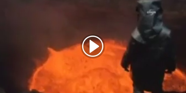 Yanardağın içine kadar gelip dehşeti görüntülemek!