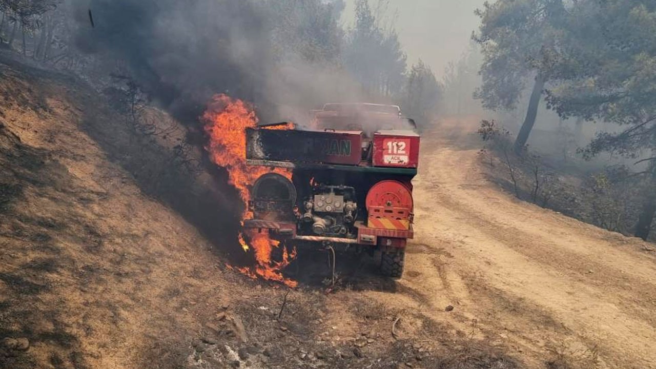 Yangına müdahaleye gelen arazöz yandı