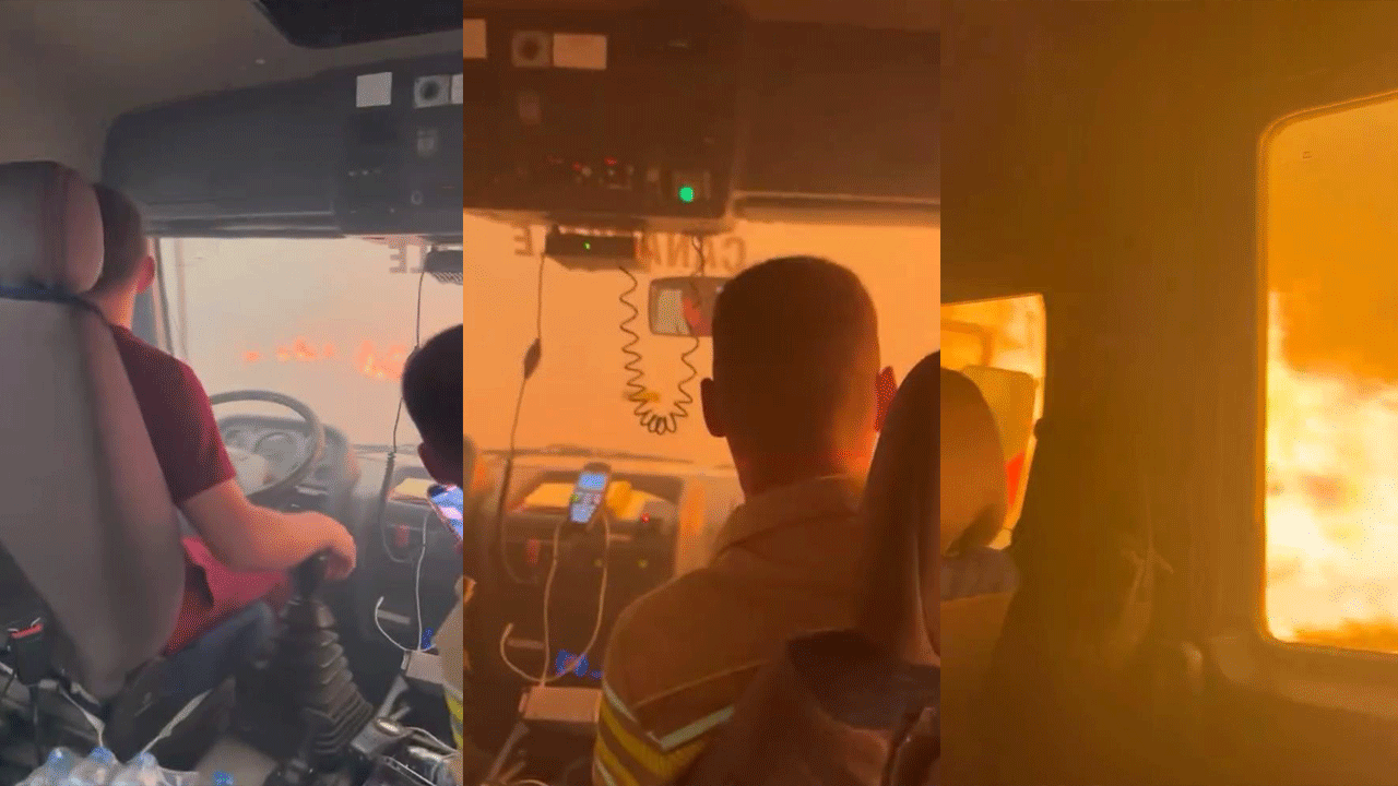 Yangınla mücadele eden kahramanlar alevler arasında kaldı