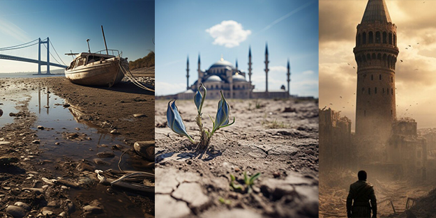 Yapay zekadan korkunç tahmin! 50 yıl sonraki İstanbul'dan kuraklık manzaraları