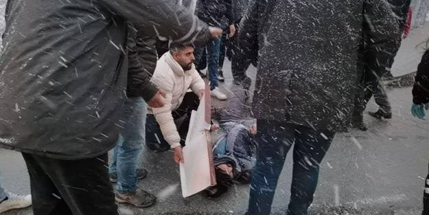 Yaralıyı kar yağışından kartonla korudular
