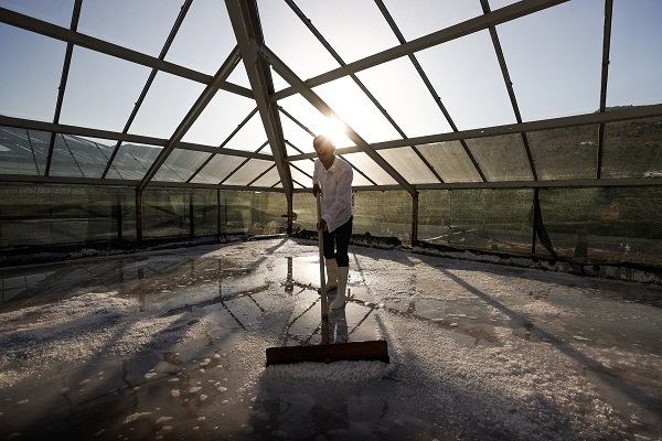 Yaz sıcağında zorlu tuz hasadı