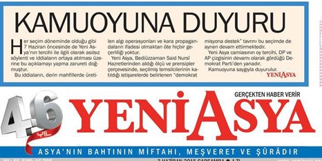 Yeni Asya gurubu oy vereceği partiyi açıkladı