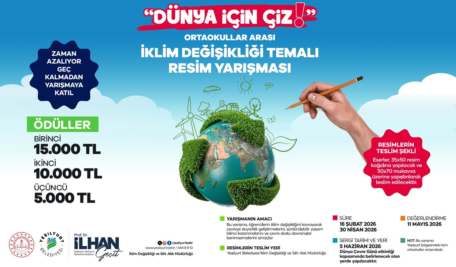 Yeşilyurt Belediyesi iklim değişikliği temalı okullar arası resim yarışması düzenliyor