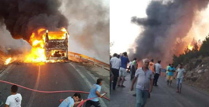 Yolcu otobüsü alev alev yandı, 35 yolcu zor kurtuldu