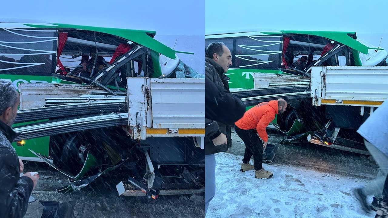 Yolcu otobüsü tıra çarptı: Çok sayıda yaralı var