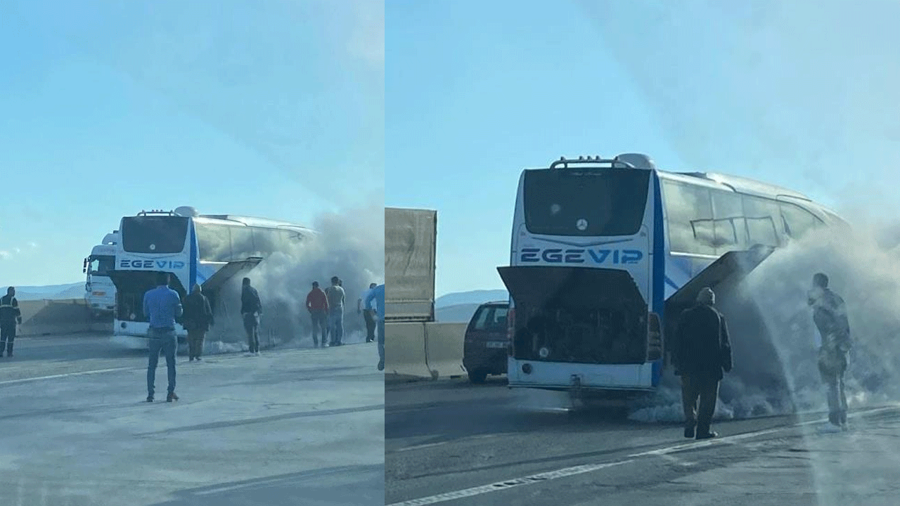Yolcu otobüsünü dumanlar sardı! Korku dolu anlar