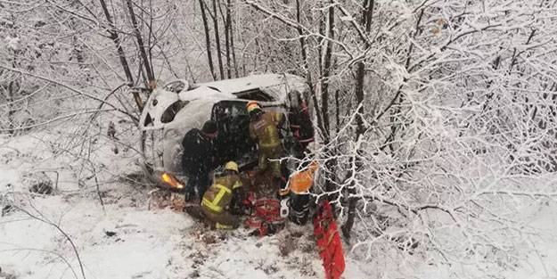 Yoldan çıkan otomobil 40 metreden şarampole uçtu