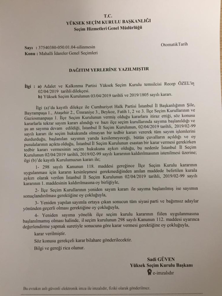 YSK 7 ilçede oy sayım durdurma kararını kaldırdı 