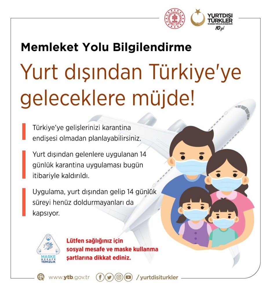 YTB Başkanı Eren: “Yurt dışından gelen vatandaşlar için 14 gün evde gözetim uygulaması kalktı” 