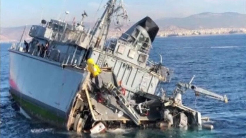 Yunan mayın gemisi çarpışıp battı