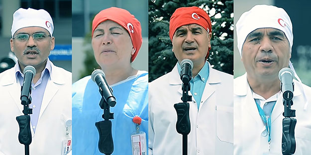 Yunus Emre’ye ait şiiri seslendirdiler! Sağlık çalışanları “sağlık için çal”ıp söyledi