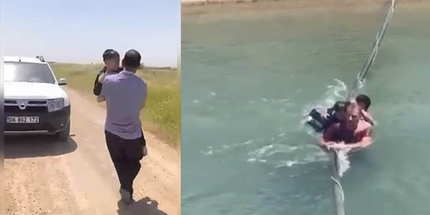 Yürekleri ağza geldi! Akıntıya kapılan çocuğu kurtarma anları kamerada