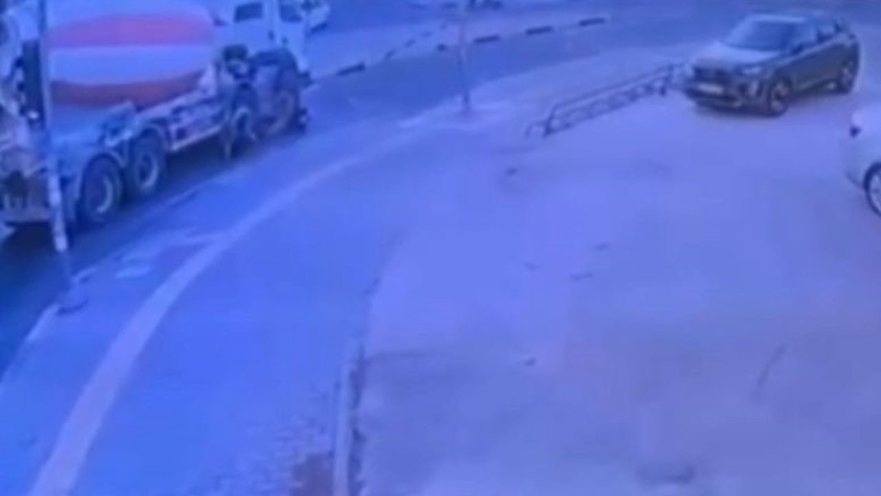 Yürekleri ağza getiren anlar! Motosiklet mikserin altında kalmaktan son anda böyle kurtuldu