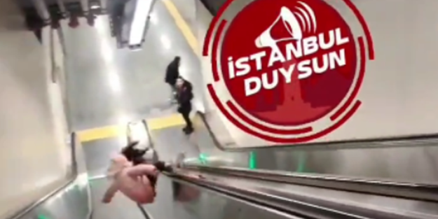 Yürüyen merdivende tehlikeli oyun feci bir kaza ile sonuçlandı!