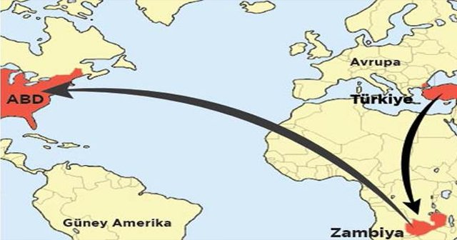 Zambiya üzerinden Amerika'ya
