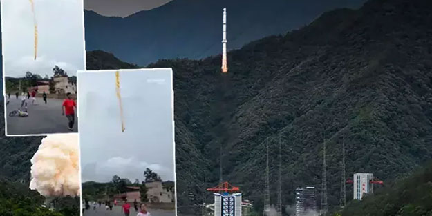 Zehirli Çin roketi köyün ortasına çakıldı! Panik anları görüntülendi