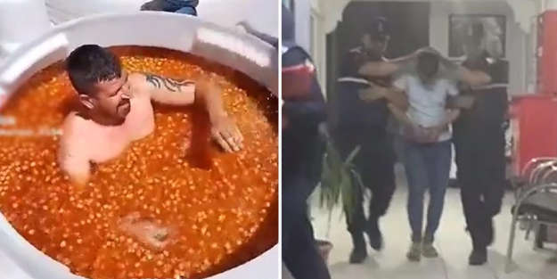 Zeytin tankına çıplak girmişti! O ahmak tutuklandı