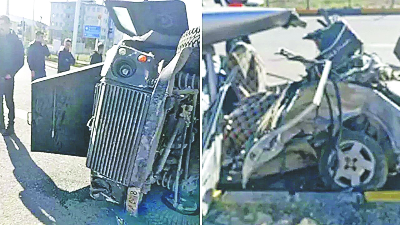 Zırhlı polis aracı ile otomobil çarpıştı