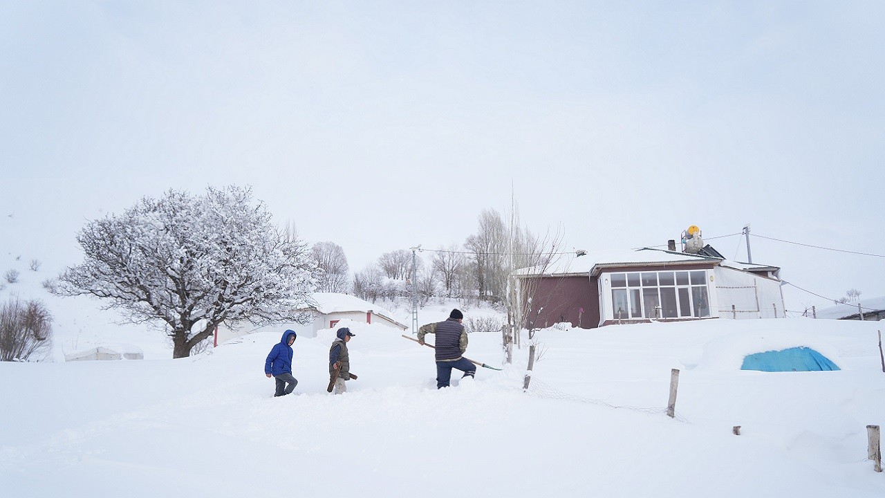 Zorlu kış mücadelesi! Kar o köyü resmen yuttu
