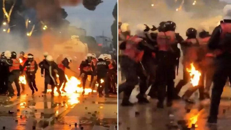 Arnavutluk’ta tansiyon iyice yükseliyor: Hükümet binaları yakıldı, polis alevler içinde kaldı