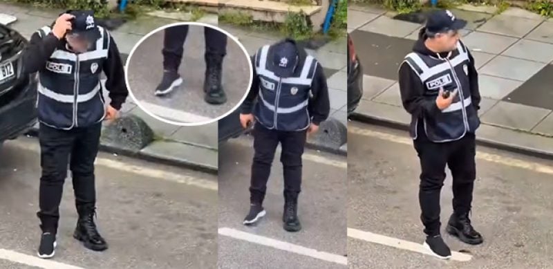 Gebze’de polisin dalgınlığı kamerada: Bir ayağında bot, diğerinde spor ayakkabı!