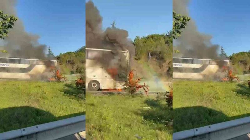 Hal yolunda korku dolu anlar: Bayrampaşa’da yolcu otobüsü alev alev yandı