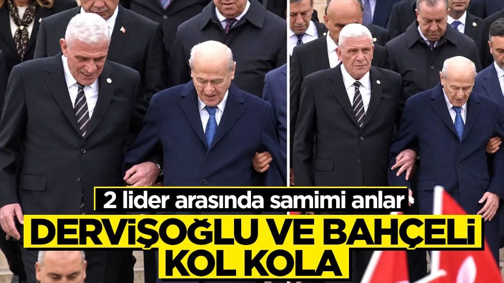 2 lider arasında samimi anlar! Dervişoğlu ve Bahçeli kol kola