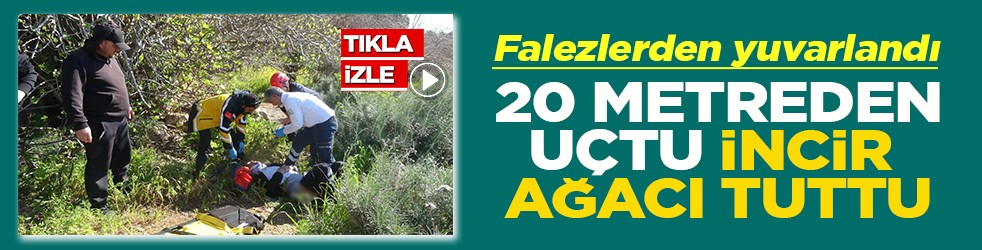 20 metreden uçtu incir ağacı tuttu