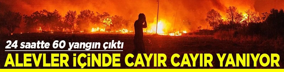 24 saatte 60 yangın çıktı Alevler içinde cayır cayır yanıyor