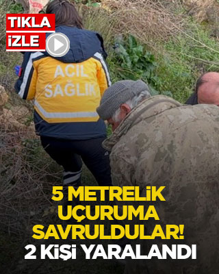 5 metrelik uçuruma savruldular! 2 kişi yaralandı