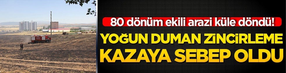 80 dönüm ekili arazi küle döndü! Yoğun duman zincirleme kazaya sebep oldu!