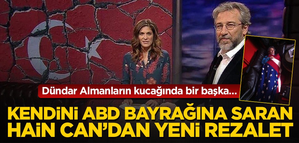 ABD bayrağına sarılıp yatan Can Dündar parçalanmış Türk bayrağı önünde poz verdi