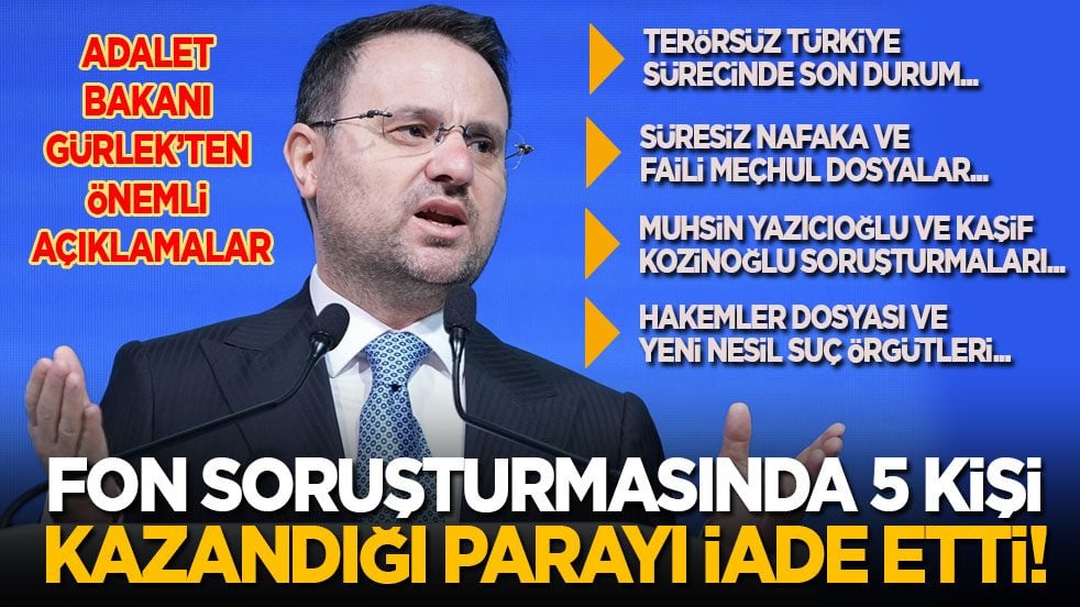 Adalet Bakanı Gürlek'ten önemli açıklamalar: 5 kişi fonlardan kazandığı parayı iade etti!