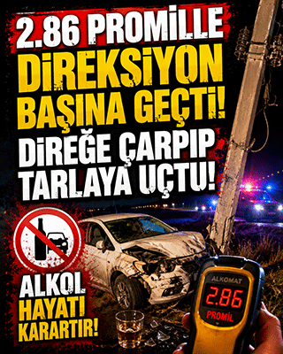 Alkol direksiyon başında faciaya davetiye çıkardı! 2.86 promille direğe çarpıp tarlaya uçtu