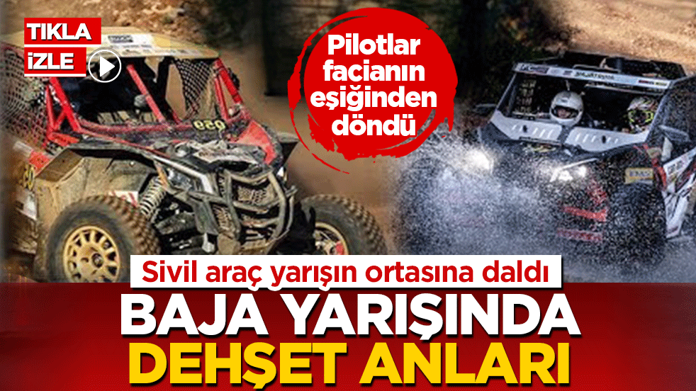 Baja yarışında ralli aracıyla sivil araç burun buruna: Pilotlar facianın eşiğinden döndü