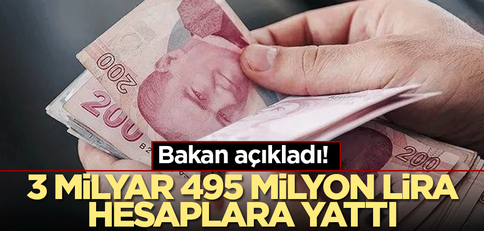 Bakan açıkladı! 3 milyar 495 milyon lira hesaplara yattı