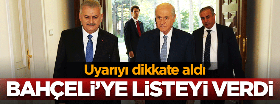 Başbakan'dan Bahçeli'ye FETÖ listesi