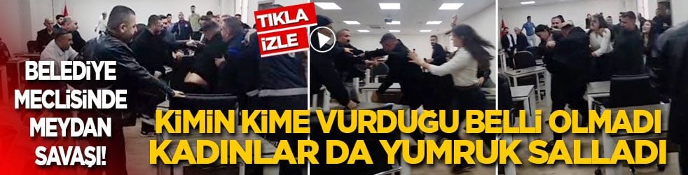 Belediye meclisinde meydan savaşı! Kimin kime vurduğu belli olmadı, kavgada kadınlar da yumruk salladı