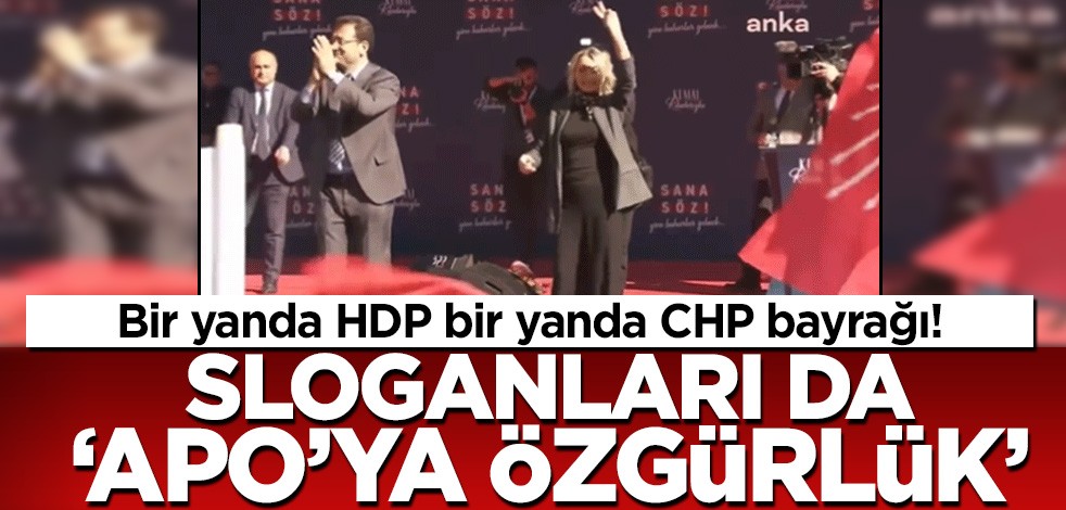 Bir yanda HDP bir yanda CHP bayrağı! Slogan: Terörist başına özgürlük