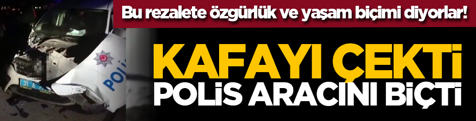 Bu rezalete özgürlük ve yaşam biçimi diyorlar! Kafayı çekti polis aracını biçti