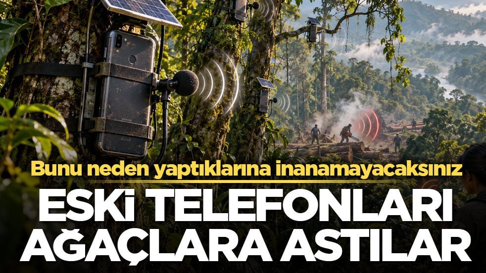 Bunu neden yaptıklarına inanamayacaksınız! Eski telefonları ağaçlara astılar