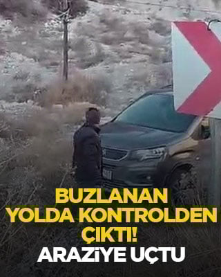 Buzlanan yolda kontrolden çıktı! Araziye uçtu