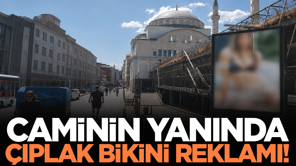 Caminin önünde çıplak bikini reklamı!