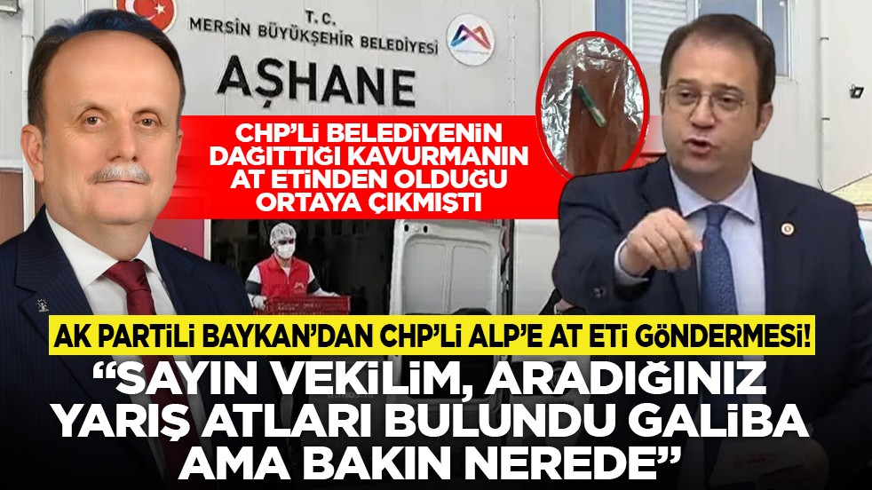 CHP’li belediyenin dağıttığı kavurmanın at etinden olduğu ortaya çıkmıştı: AK Partili Baykan’dan CHP’li Alp’e at eti göndermesi! Sayın vekilim, aradığınız yarış atları bulundu galiba, ama bakın nerede