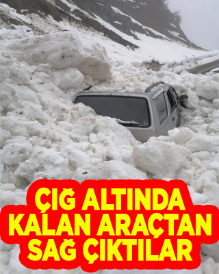 Çığ altında kalan araçtan sağ olarak çıktılar