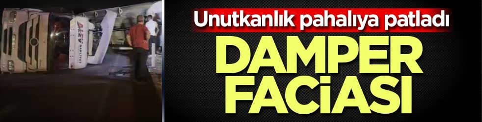 Damperi açık kalan TIR tabelaya çarpıp devrildi