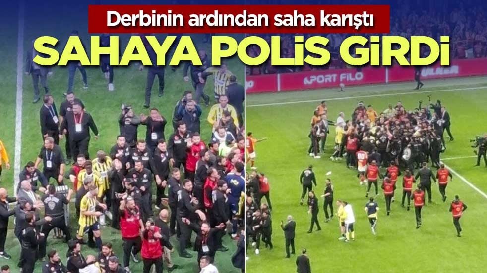 Derbi sonrası futbolcular birbirlerine girdi! Sahaya polis girdi